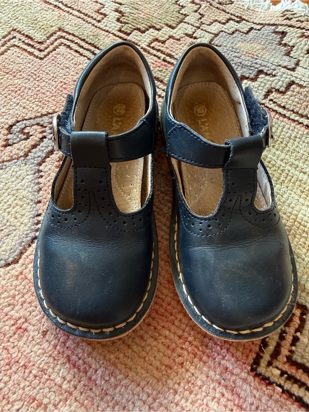 L'Amour Navy T-Strap Kids Dress Shoes